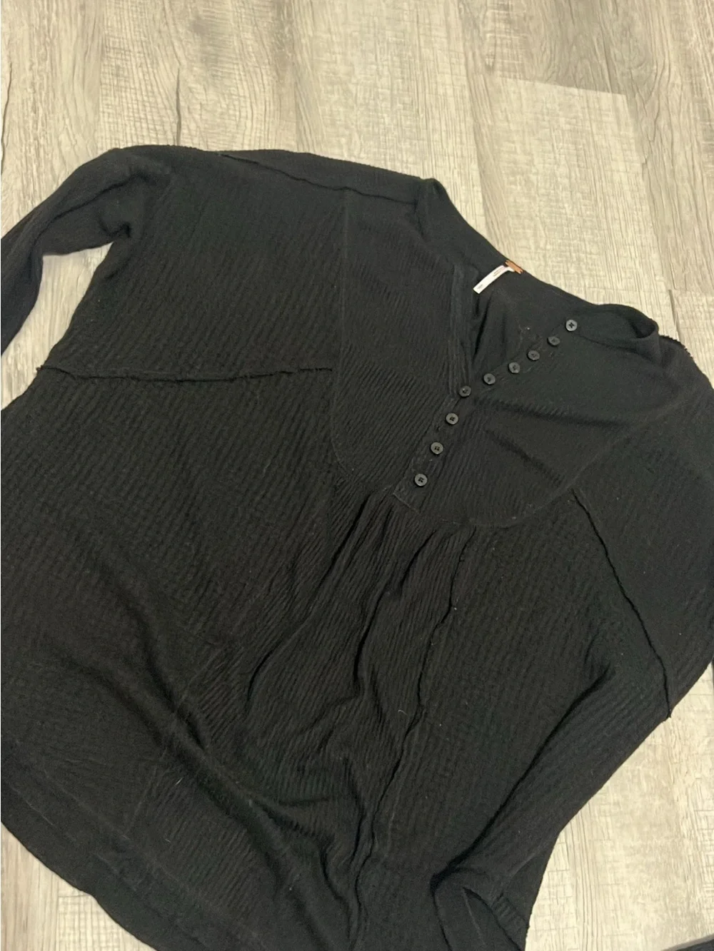 Free People Small Waffle Black Ribbed Button-Front Women’s Top